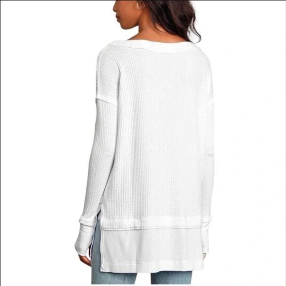 FREE PEOPLE We The Free North Shore Thermal Knit Thumb Hole Top in White - Picture 2 of 9